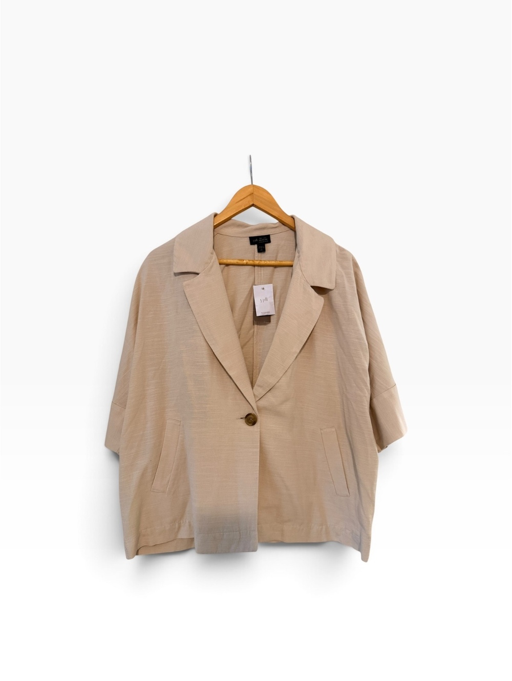 New J. Jill rayon cotton linen blend oatmeal button up blazer jacket small tall